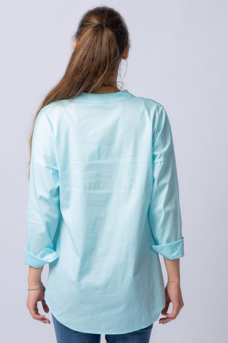 Camasa albastru deschis asimetrica, oversize, din bumbac [3]