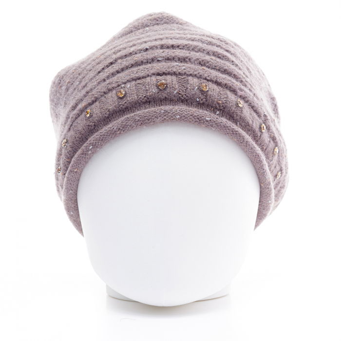 Caciula bej inchis cu fir din lurex si decoratiune strasuri, captusita in interior cu blanita sintetica [2]