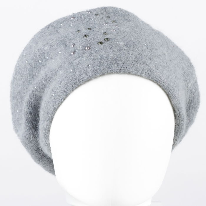 Caciula gri model tricotat cu perle si strasuri fine aplicate, dublata in interior [2]