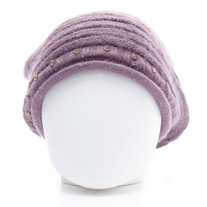 Caciula lila cu fir din lurex si decoratiune strasuri, captusita in interior cu blanita sintetica [2]