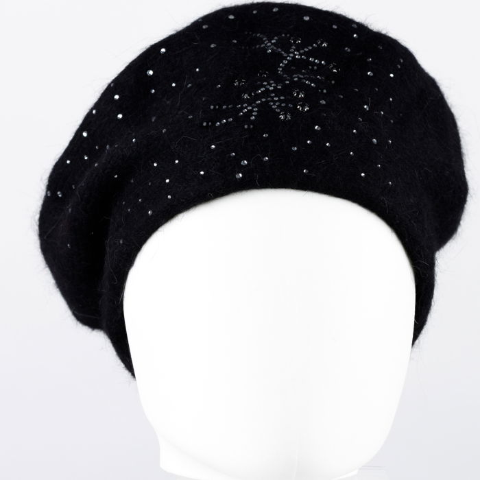 Caciula neagra model tricotat cu perle si strasuri fine aplicate, dublata in interior [2]