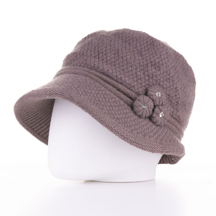 Caciula stil palarie bej inchis cu bor si decoratiune laterala argintie, captusita in interior [2]