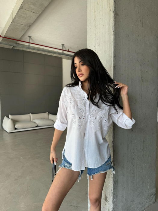 Camasa alba din bumbac broderie alba [2]