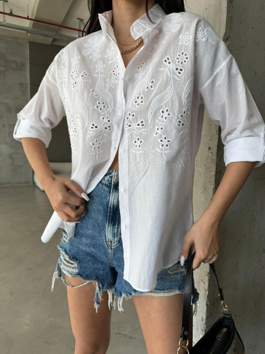 Camasa alba din bumbac broderie alba [3]