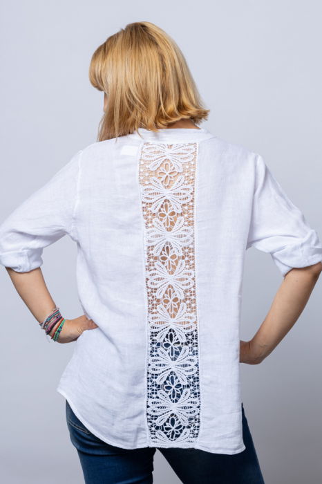 Camasa alba din in cu paiete si dantela pe spate [3]