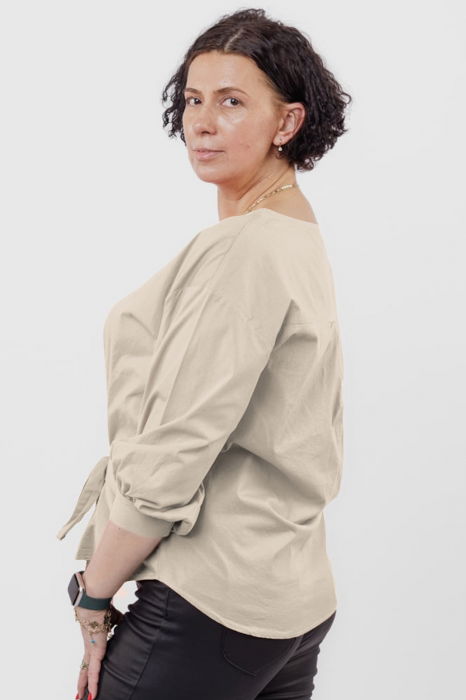 Camasa bej din poplin de bumbac cu funda in fata [2]