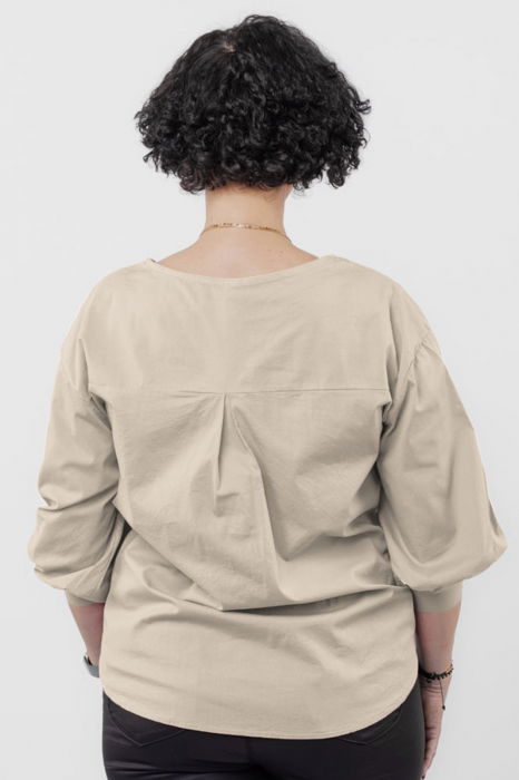 Camasa bej din poplin de bumbac cu funda in fata [3]