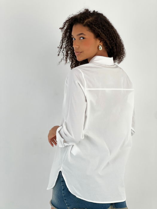 Camasa alba din poplin de bumbac, cu nasturi aurii mari [2]