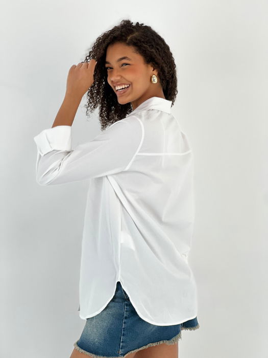 Camasa alba din poplin de bumbac, cu nasturi aurii mari [3]