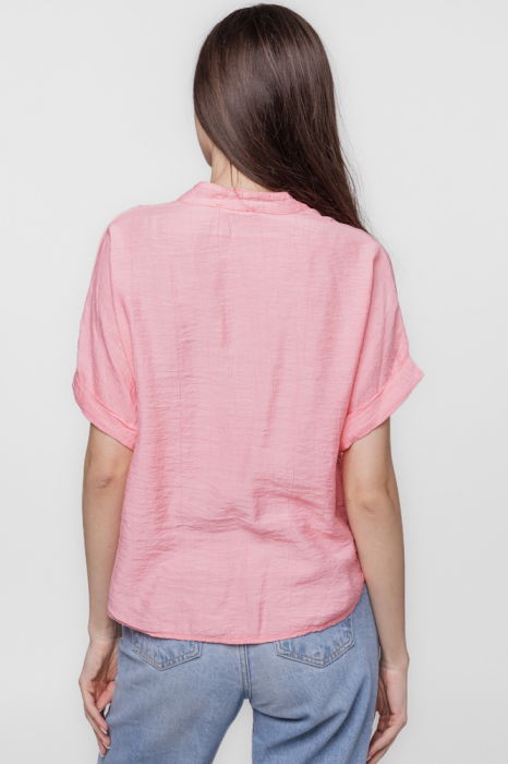 Camasa corai din vascoza creponata, cu guler tunica si nod in fata [3]