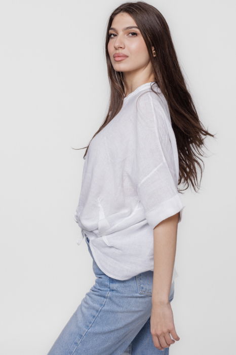 Camasa alba, din in, cu guler tunica si nod in fata [3]