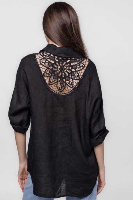 Camasa neagra lejera, din in cu dantela pe spate [3]