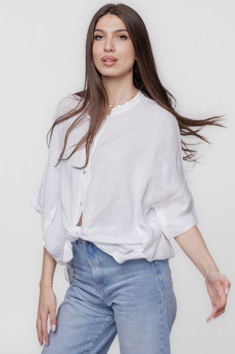 Camasa alba, din in, cu guler tunica si nod in fata [2]