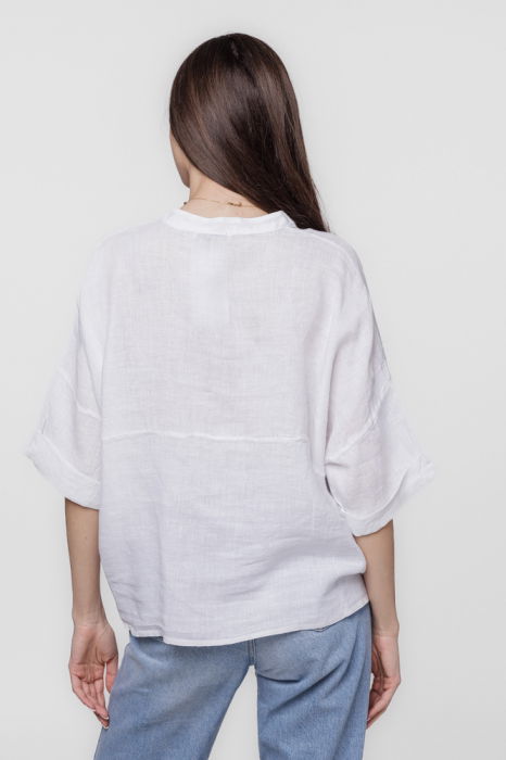 Camasa alba, din in, cu guler tunica si nod in fata [4]