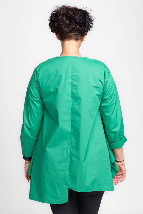 Camasa asimetrica din poplin de bumbac cu decolteu V, verde [2]