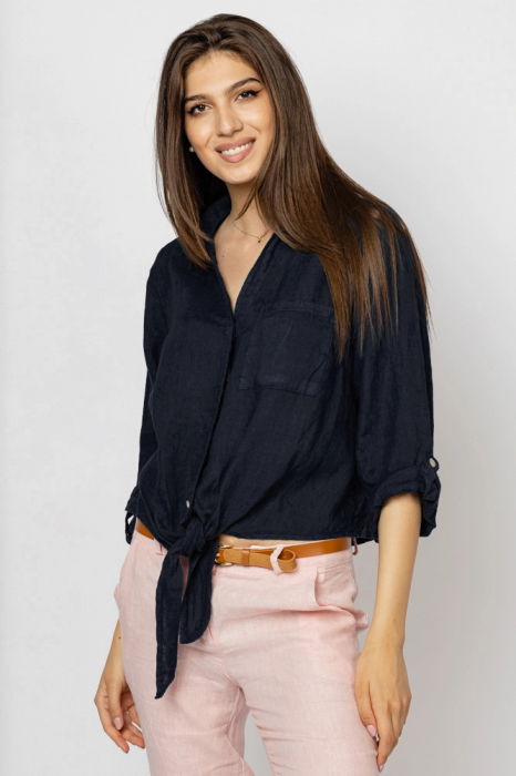 Camasa bleumarin din in cu nod in fata [2]