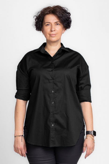 Camasa dreapta din poplin de bumbac, neagra [1]