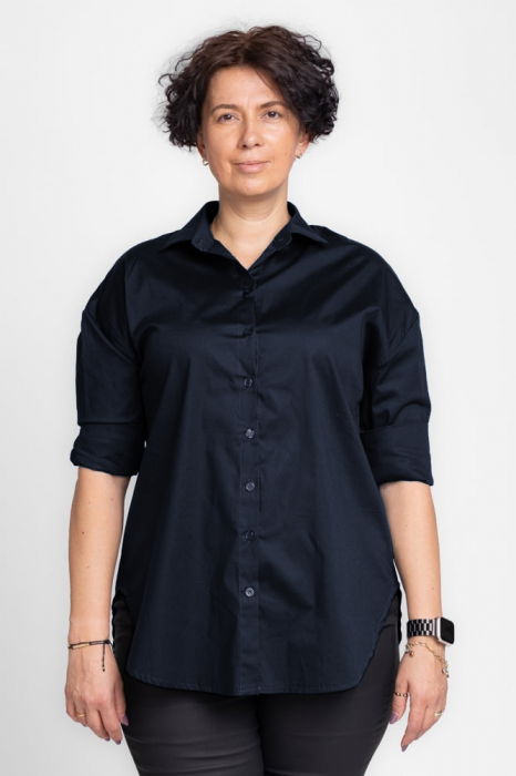 Camasa dreapta din poplin de bumbac, bleumarin [1]