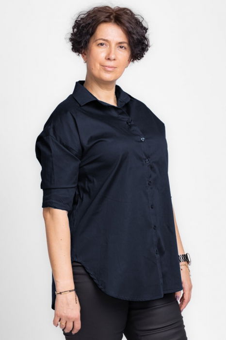 Camasa dreapta din poplin de bumbac, bleumarin [3]