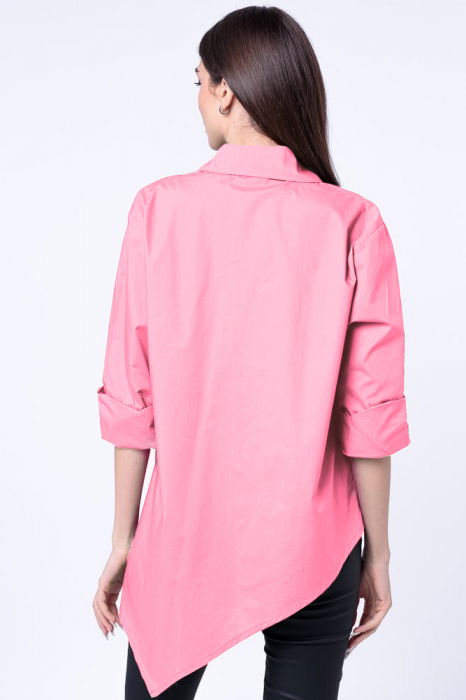 Camasa roz din poplin satinat de bumbac, cu un colt lateral [2]