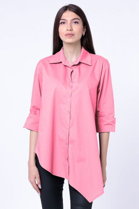 Camasa roz din poplin satinat de bumbac, cu un colt lateral [4]