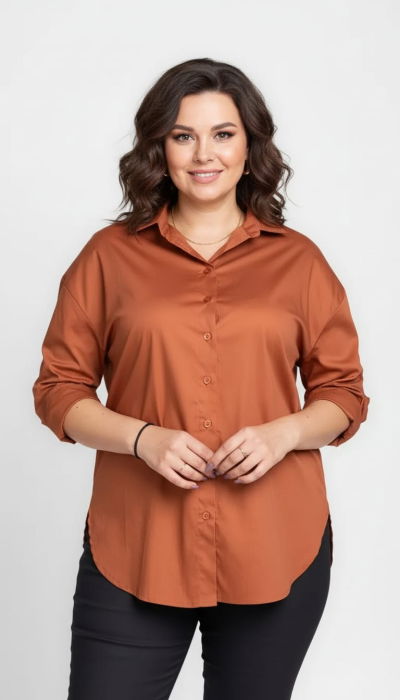 Camasa caramizie, dreapta, din poplin de bumbac [1]