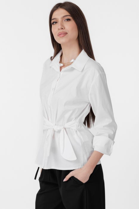 Camasa clasica, din poplin de bumbac, cu nod pe talie, alba [2]