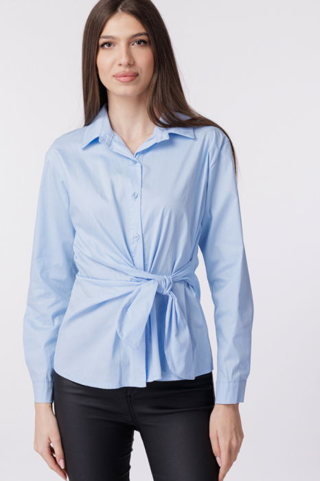 Camasa clasica, din poplin de bumbac, cu nod pe talie, bleu [1]