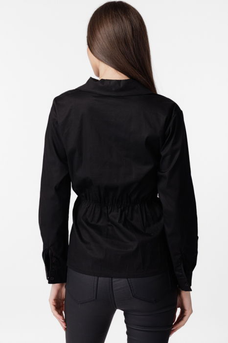 Camasa clasica, din poplin de bumbac, cu nod pe talie, neagra [4]