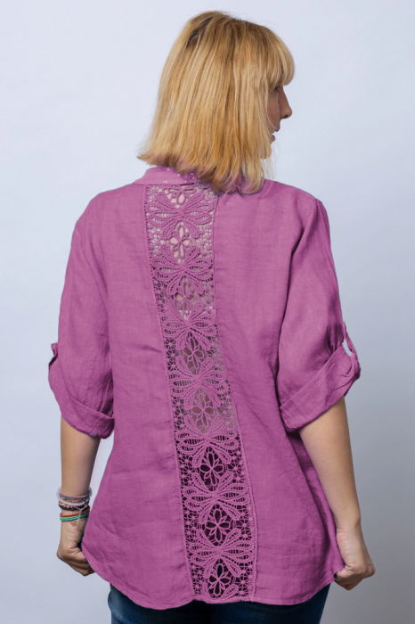 Camasa mov zmeura din in cu paiete si dantela pe spate [3]