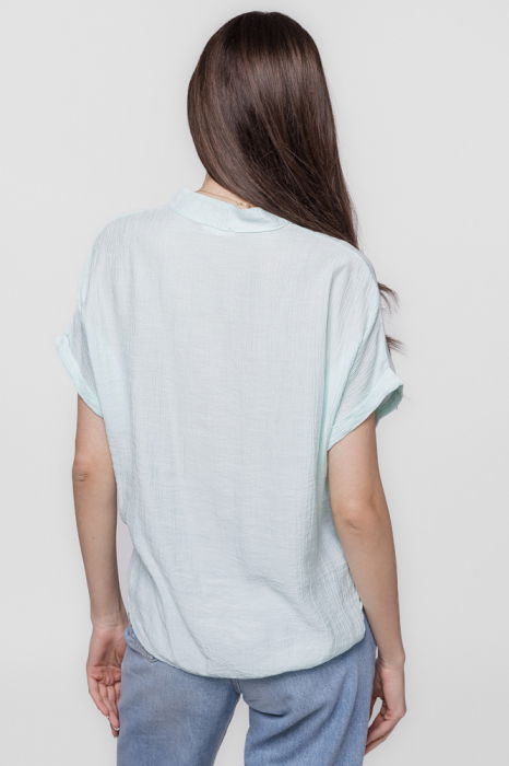 Camasa verde pastel din vascoza creponata, cu guler tunica si nod in fata [3]