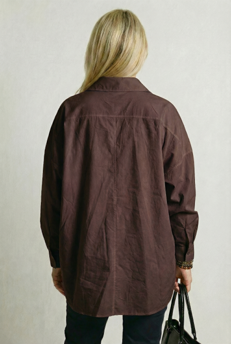 Camasa dama lejera din bumbac cu nasturi decorativi argintii metalici –maro [2]