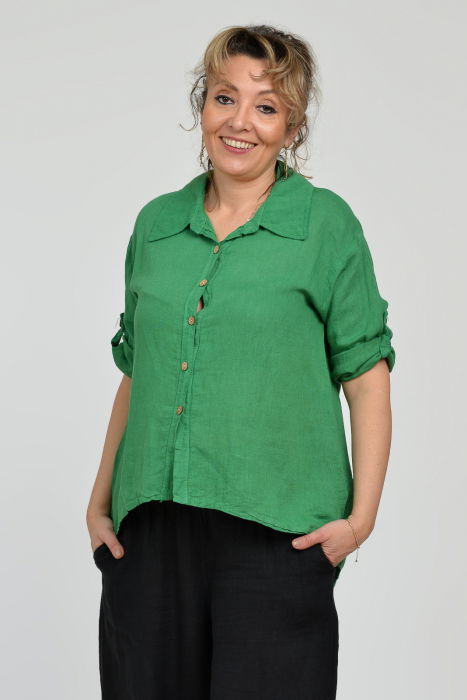 Camasa din in cu coada de randunica, verde [2]