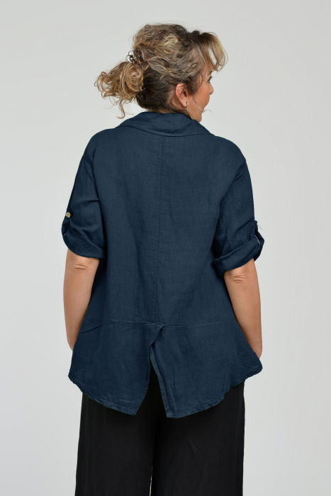 Camasa din in cu coada de randunica, bleumarin [3]