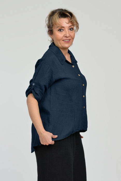 Camasa din in cu coada de randunica, bleumarin [2]