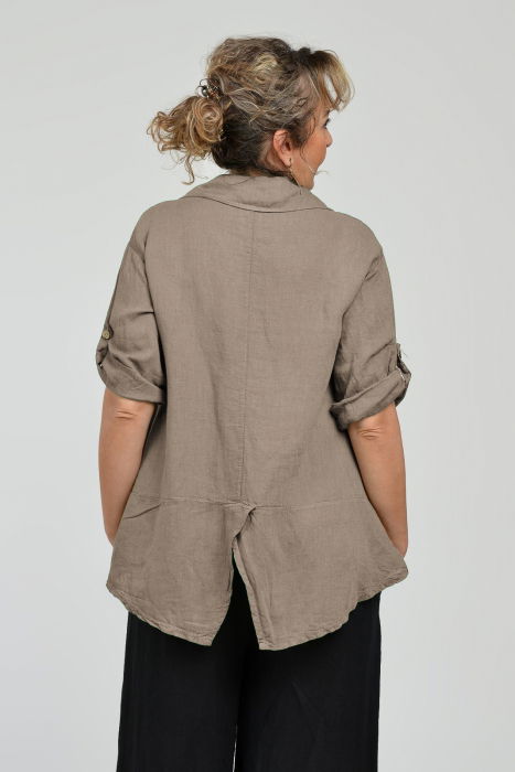 Camasa din in cu coada de randunica, bej inchis [3]