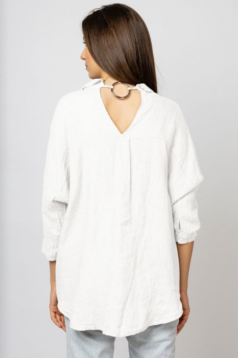 Camasa din in cu inel metalic pe spate Stella Milani, alba [3]