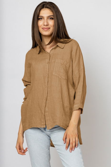 Camasa din in cu inel metalic pe spate Stella Milani, camel [2]