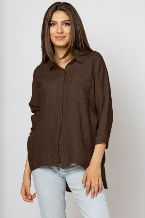 Camasa din in cu inel metalic pe spate Stella Milani, maro [2]