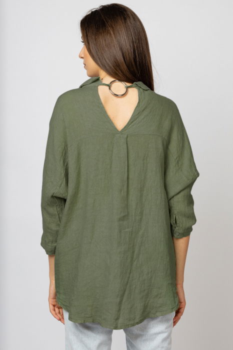 Camasa din in cu inel metalic pe spate Stella Milani, kaki [3]