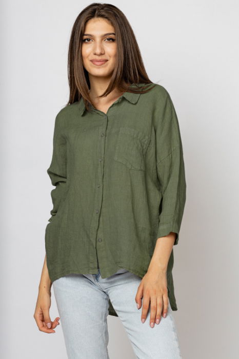 Camasa din in cu inel metalic pe spate Stella Milani, kaki [2]