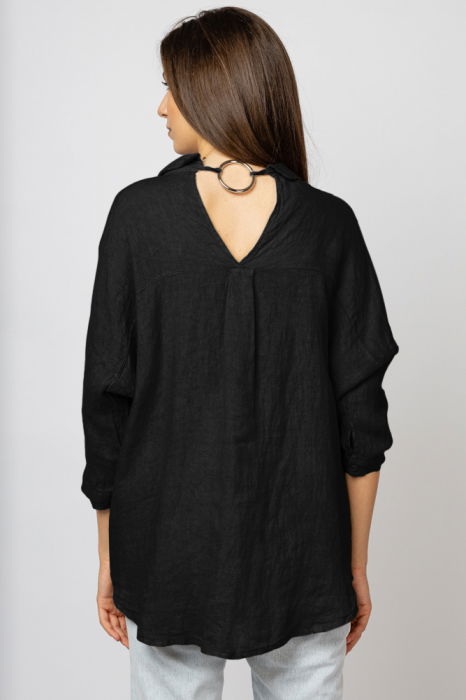 Camasa din in cu inel metalic pe spate Stella Milani, neagra [3]