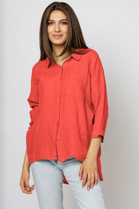 Camasa din in cu inel metalic pe spate Stella Milani, corai [2]