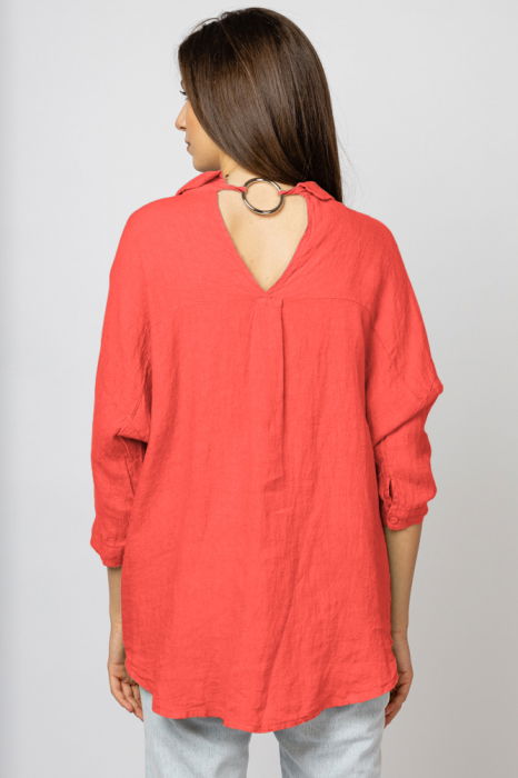 Camasa din in cu inel metalic pe spate Stella Milani, corai [3]