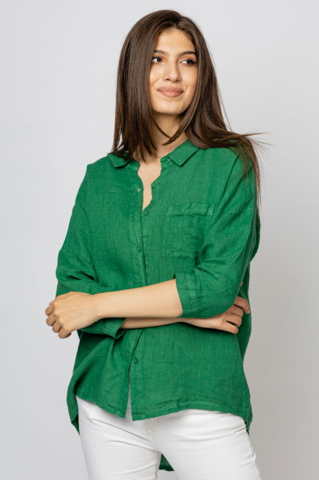 Camasa din in cu inel metalic pe spate Stella Milani, verde [2]