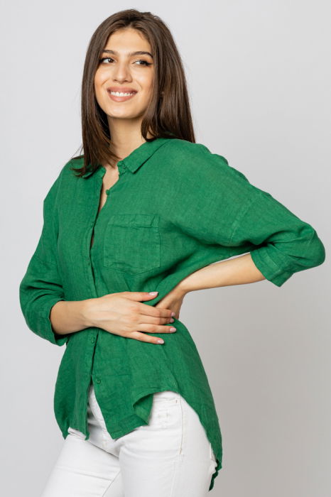 Camasa din in cu inel metalic pe spate Stella Milani, verde [3]