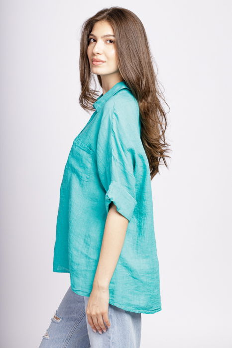 Camasa din in turcoaz cu siret pe spate in dreptul gulerului [2]