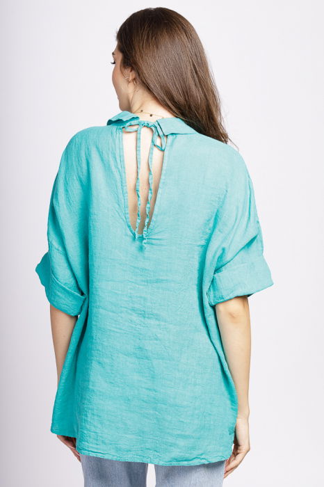 Camasa din in turcoaz cu siret pe spate in dreptul gulerului [3]