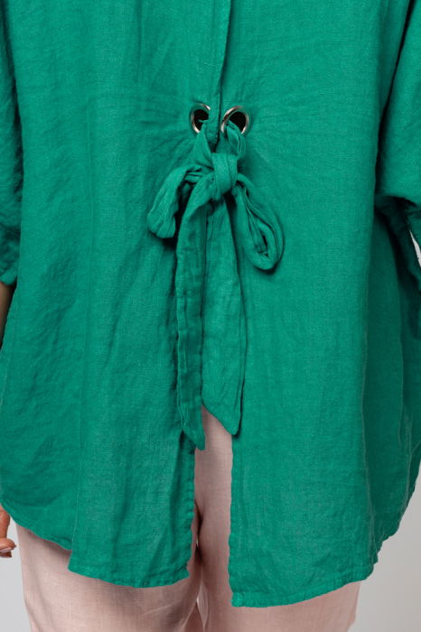 Camasa din in verde cu siret pe spate, Stella Milani [4]