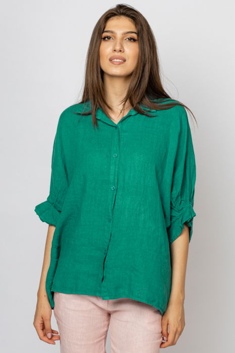 Camasa din in verde cu siret pe spate, Stella Milani [2]